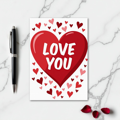 Simple Glossy Hearts Love You Card