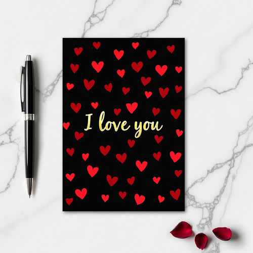 Simple Gold Foil Hearts I Love You Card