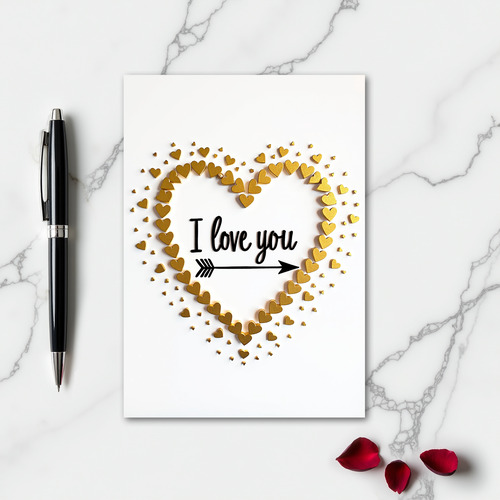 Simple Gold Hearts Love You Card