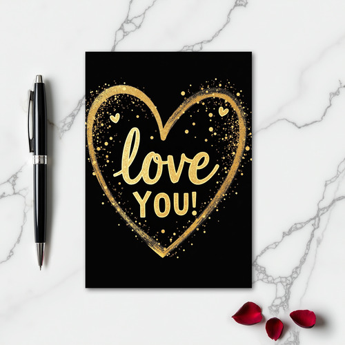 Simple Gold Love You Heart Card