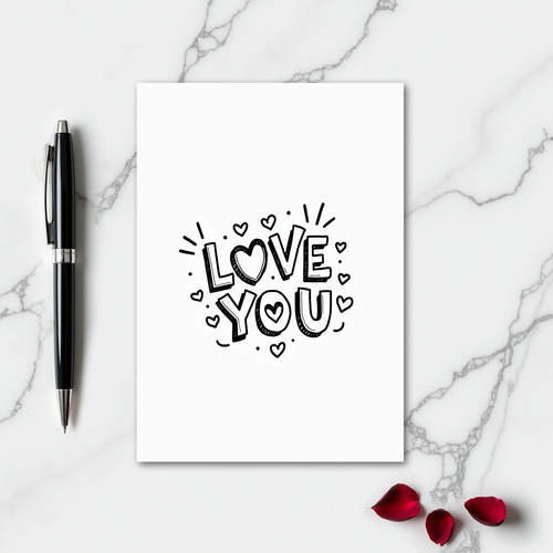 Simple Hand Drawn Love You Hearts Card