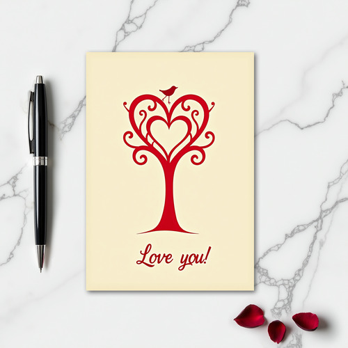 Simple Heart Tree Love Bird Card