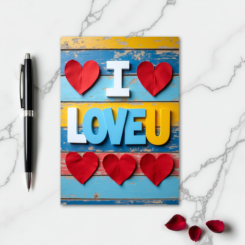 Simple I Love U Hearts Card