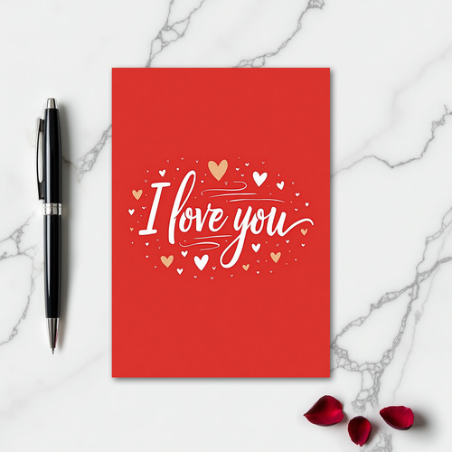 Simple I Love You Gold Hearts Card