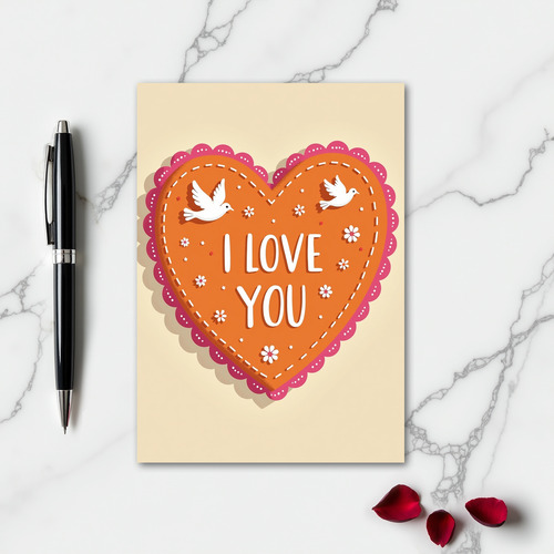 Simple I Love You Heart Doves Card