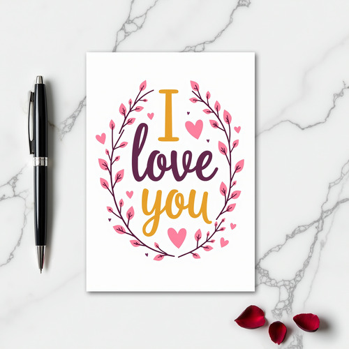 Simple I Love You Hearts Wreath Card