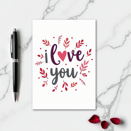 Simple I Love You Leaf Pattern Card