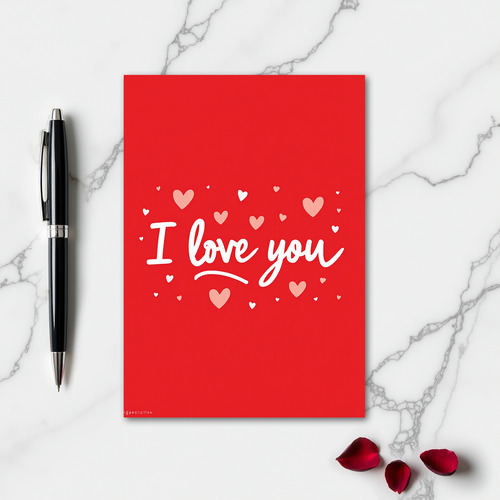 Simple I Love You Scattered Hearts Card