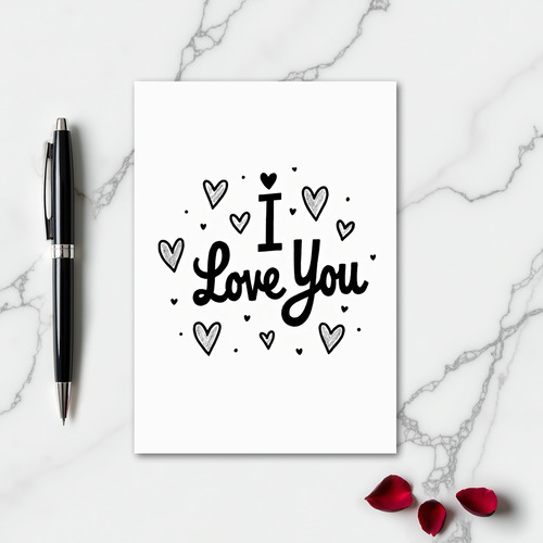 Simple I Love You Sketched Hearts Card