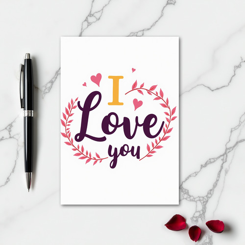 Simple I Love You Wreath Hearts Card