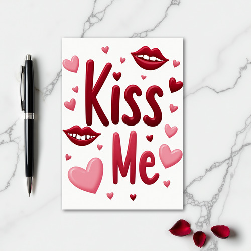 Simple Kiss Me Lips Hearts Card