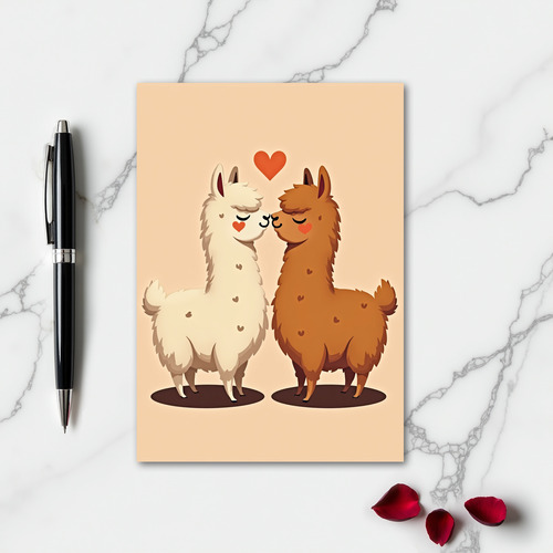 Simple Llama Love Kiss Card