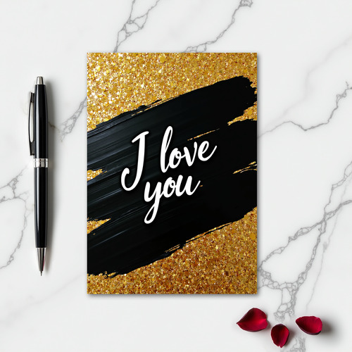 Simple Love Gold Glitter Brush Card