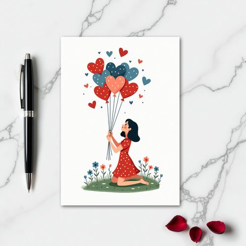 Simple Love Hearts Balloons Card