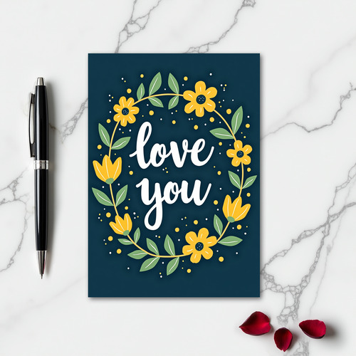 Simple Love You Floral Wreath Card