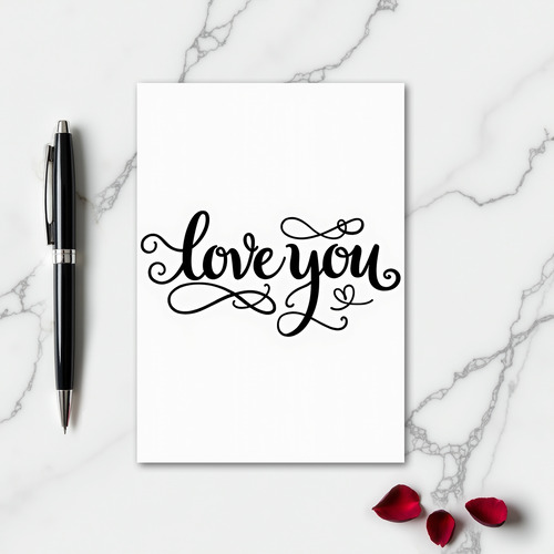Simple Love You Heart Script Card