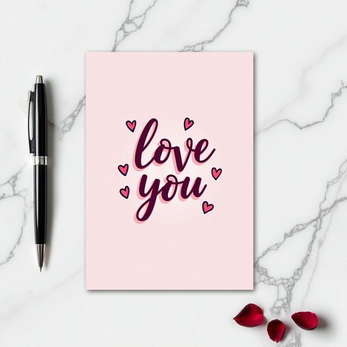 Simple Love You Pink Hearts Card
