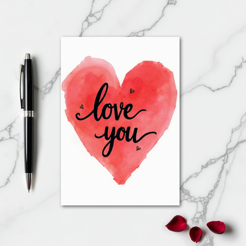 Simple Love You Watercolor Heart Card
