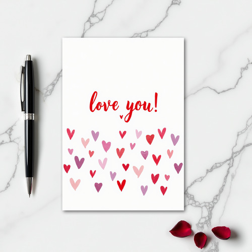 Simple Love You Watercolor Hearts Card