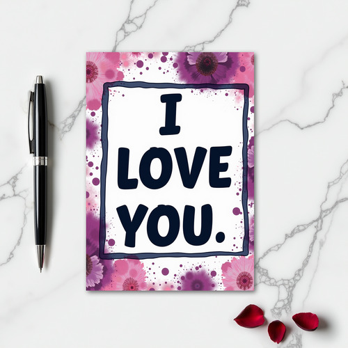 Simple Painted Floral I Love You Card