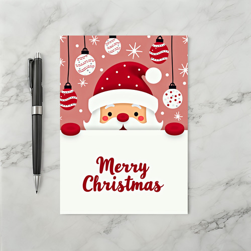 Simple Peeking Santa Merry Christmas Card