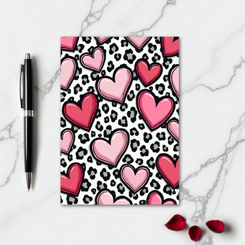 Simple Pink Leopard Hearts Card