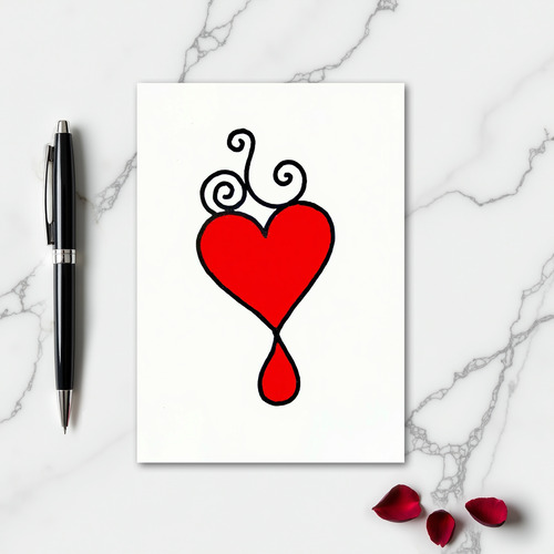 Simple Red Heart Swirls Card