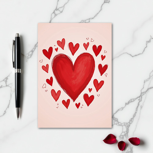 Simple Red Hearts Hand Drawn Card