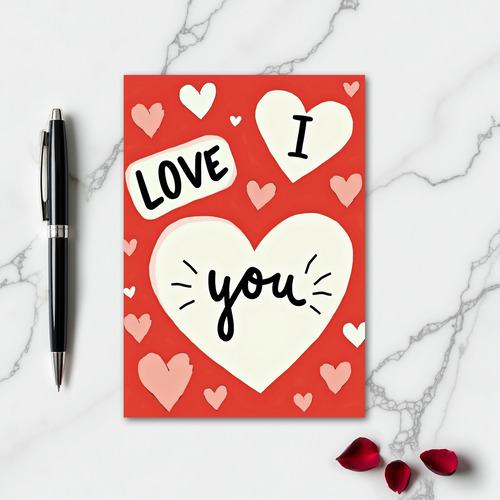Simple Red Hearts I Love You Card
