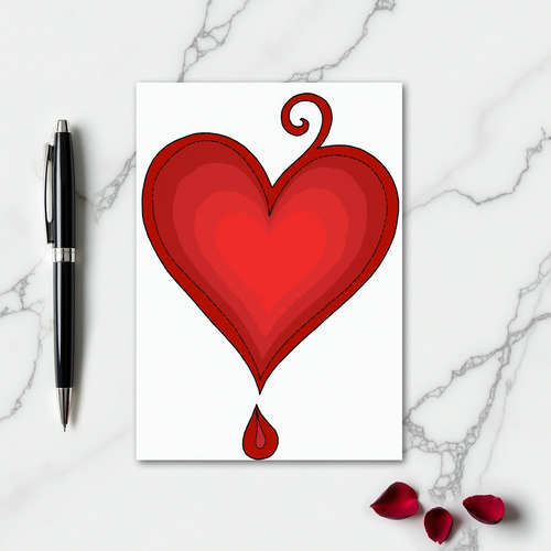 Simple Red Swirl Drop Heart Card