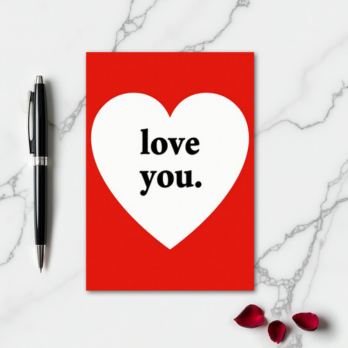 Simple Red White Love You Heart Card