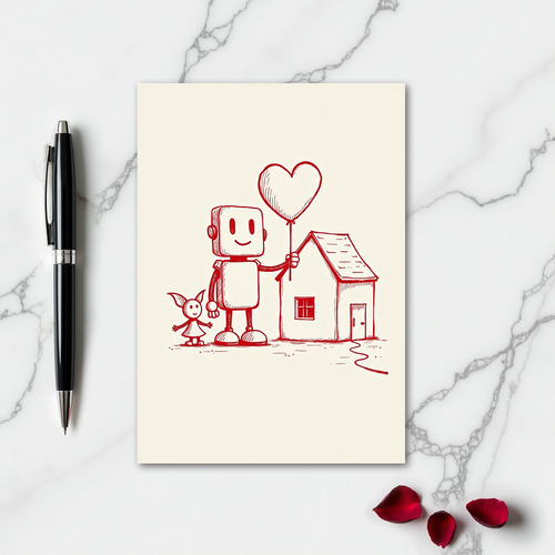 Simple Robot Home Love Card