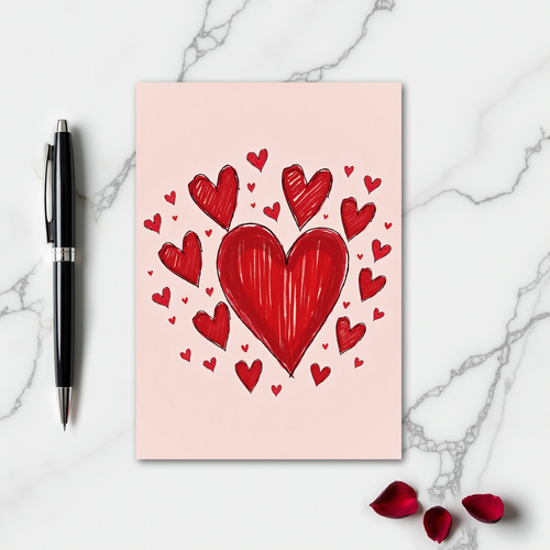 Simple Sketched Hearts Card