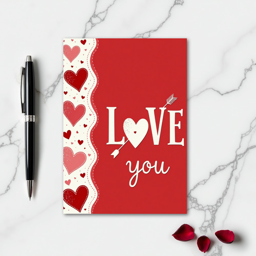 Simple Stitched Hearts Love You Card