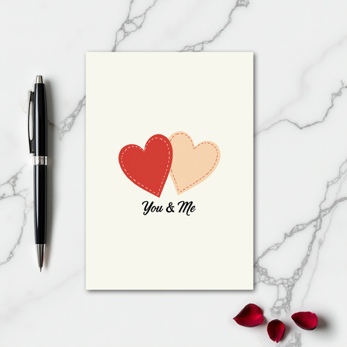 Simple Stitched Hearts You And Me Card