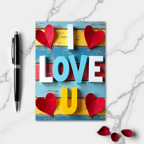 Simple Striped I Love U Hearts Card