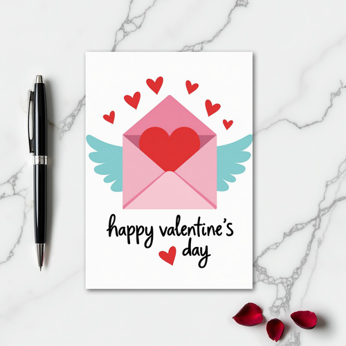Simple Valentine Flying Heart Card