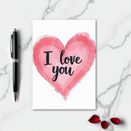 Simple Watercolor Heart I Love You Card