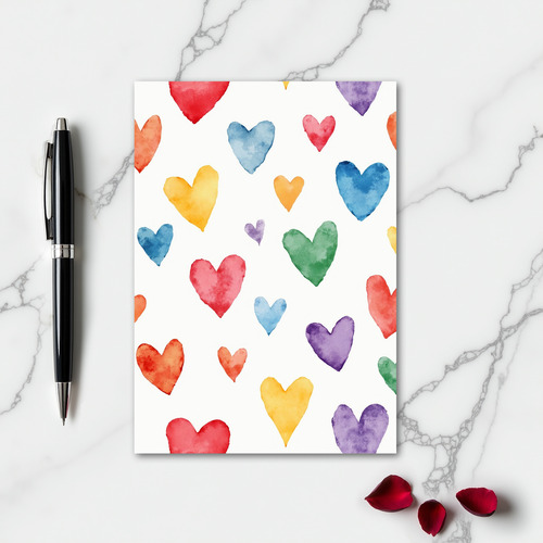 Simple Watercolor Hearts Pattern Card