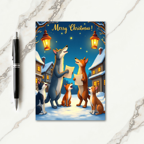 Singing Dogs Winter Night Card