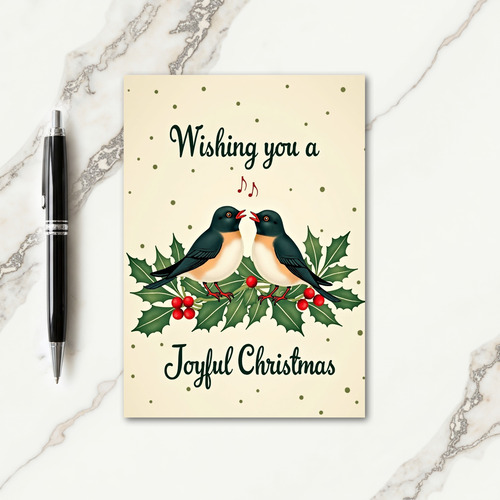 Singing Holly Birds Christmas Card
