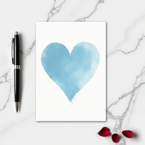 Sky Blue Watercolor Heart Glitter Card
