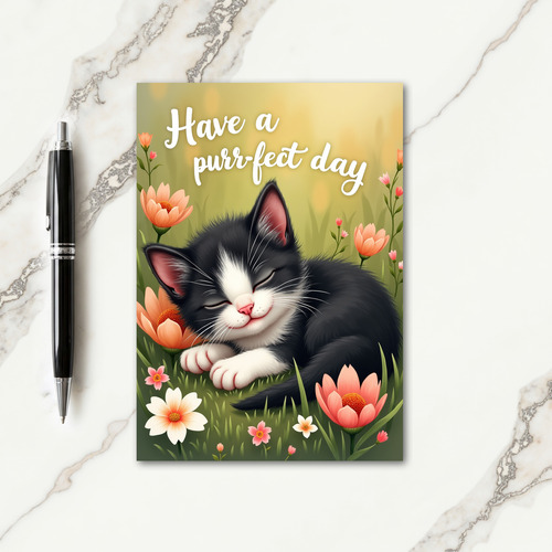Sleeping Cat Floral Birthday Card