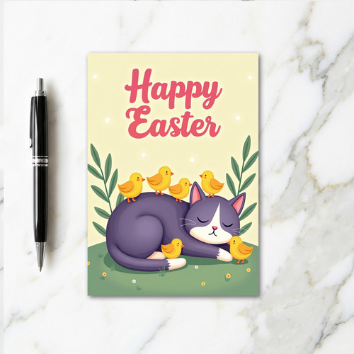 Sleeping Cat Springtime Card