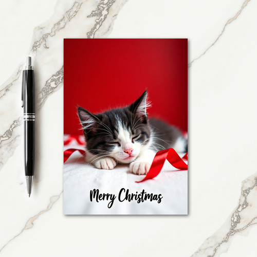 Sleeping Kitten Christmas Card