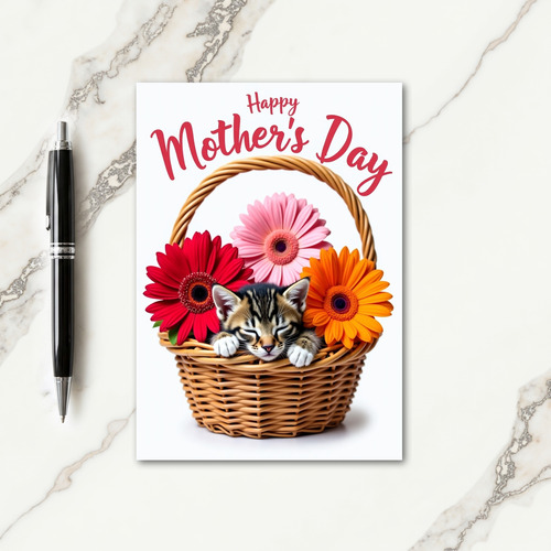 Sleeping Kitten Floral Mothers Day Card