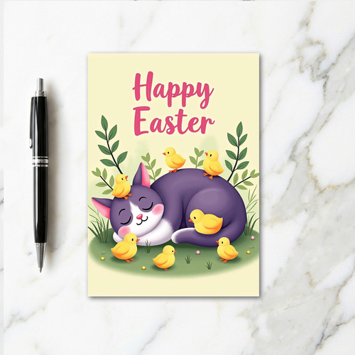 Sleepy Spring Cat Easter Card