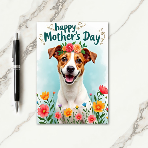 Smiling Dog Mothers Day Floral Card