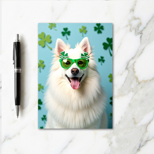 Smiling Dog Shamrock Glasses Card