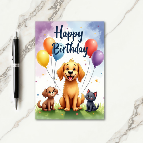 Smiling Pets Birthday Card